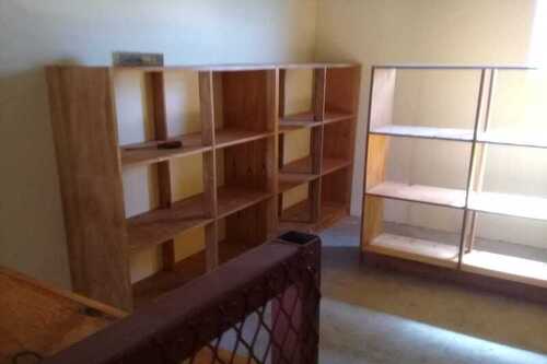 Stained shutter board shelves